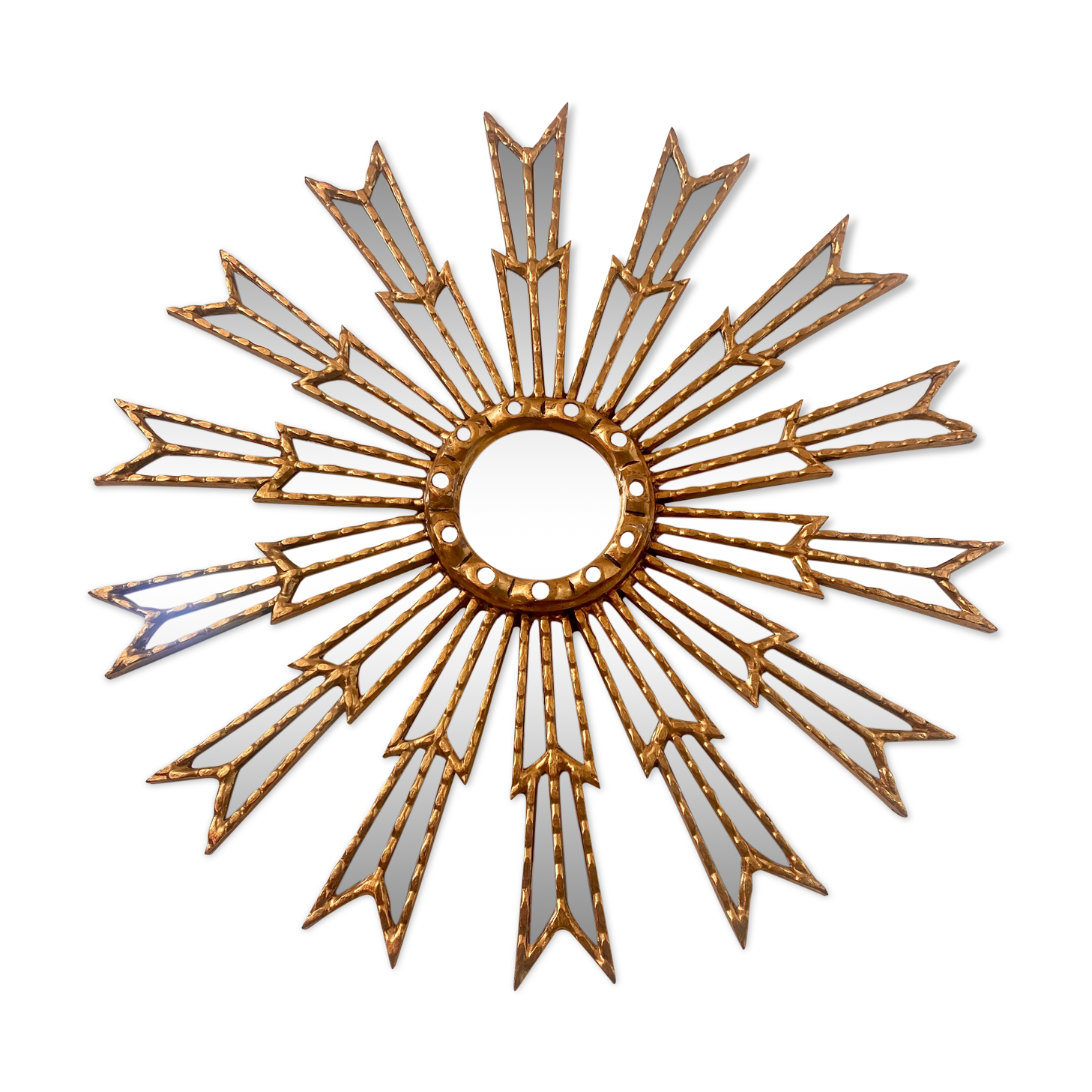Mirror sun in gilded wood XXL facet mirror design year 60