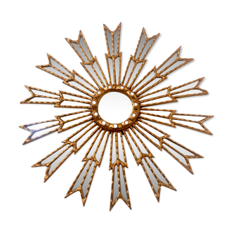 Mirror sun in gilded wood XXL facet mirror design year 60