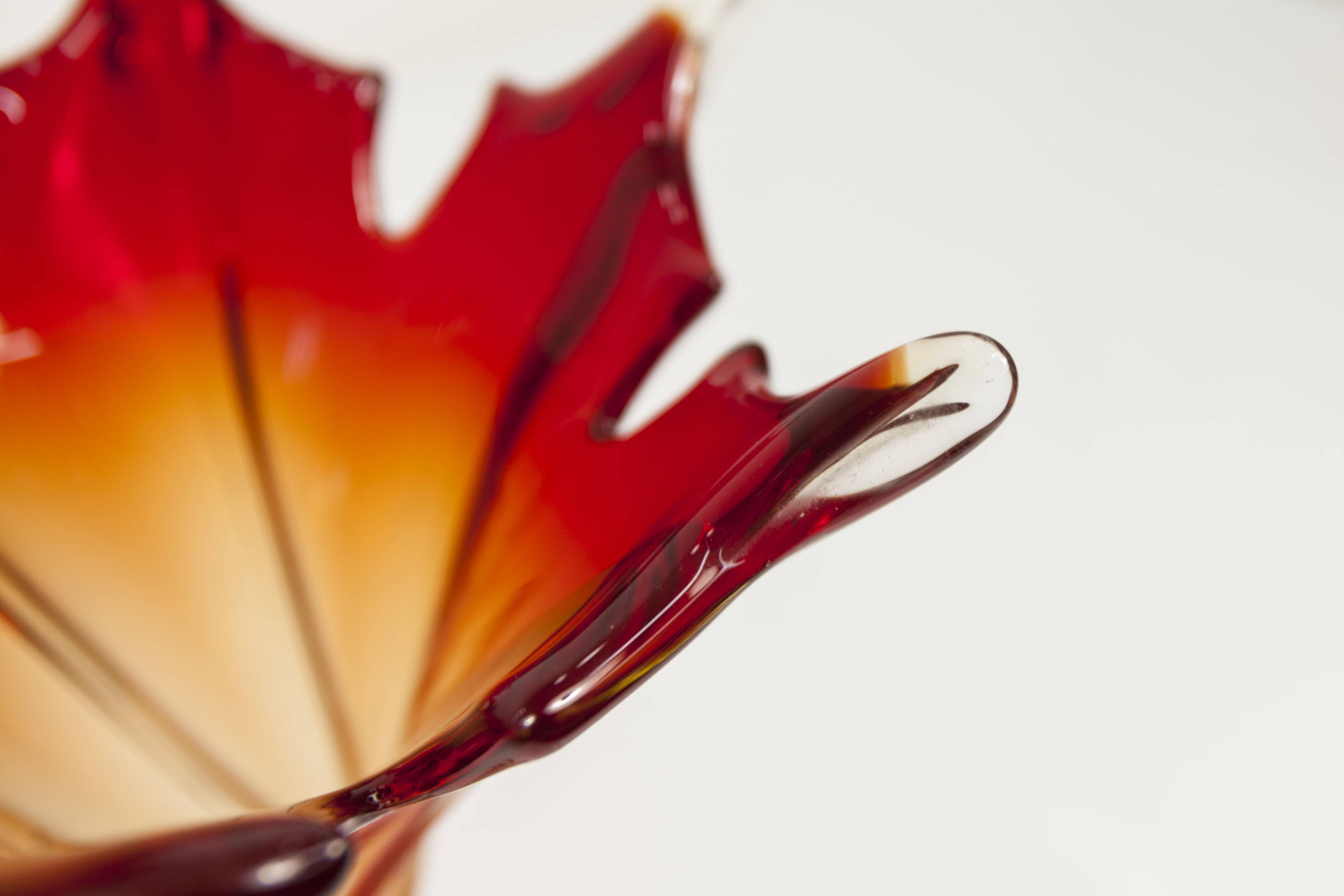 Murano glass vase by Fratelli Toso signed Murano orange and red.