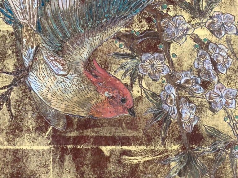 A.Bouverat Lacquered panel of Chinese inspiration hand painted 20th century