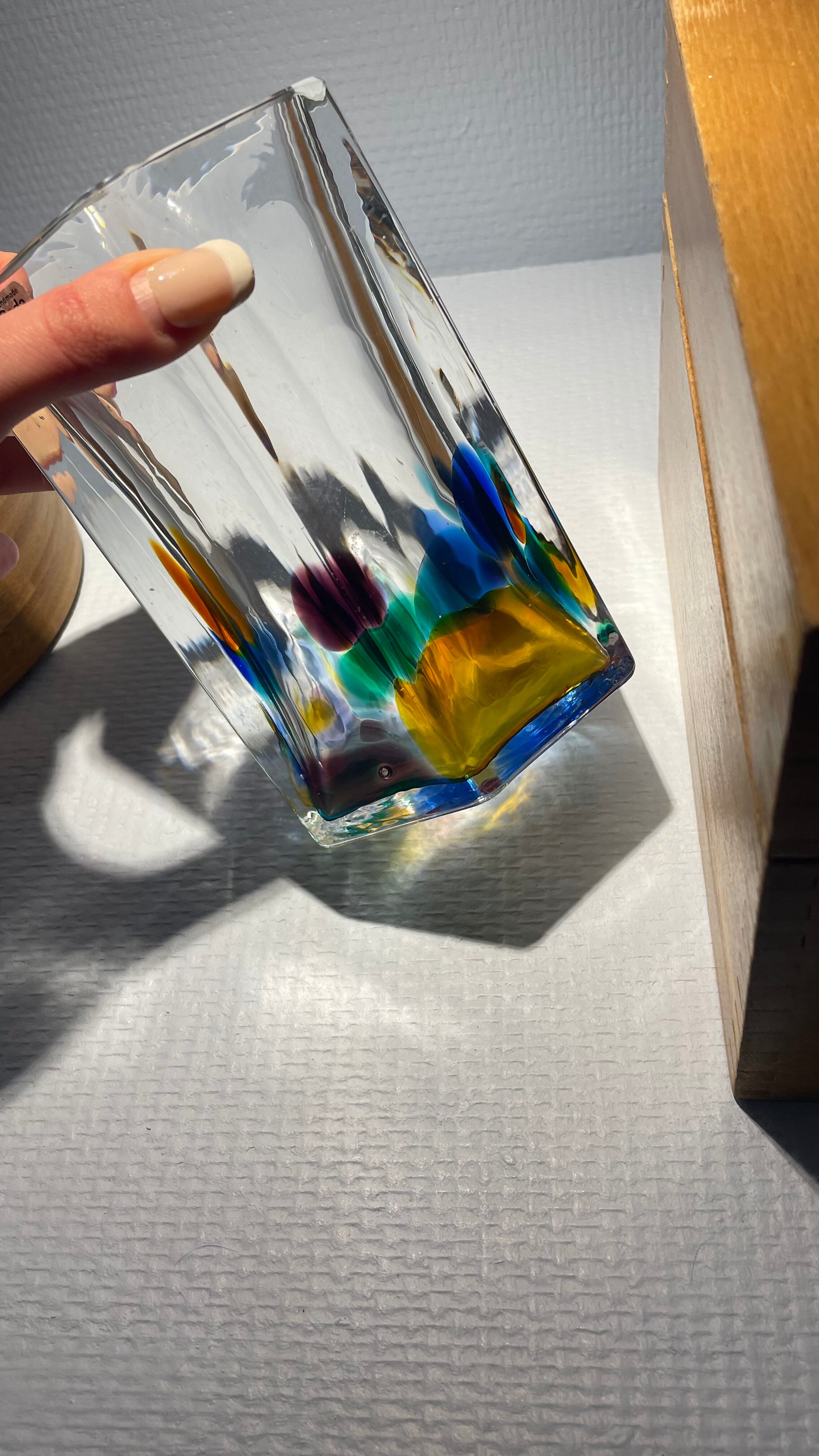 Crystal vase with color inclusions