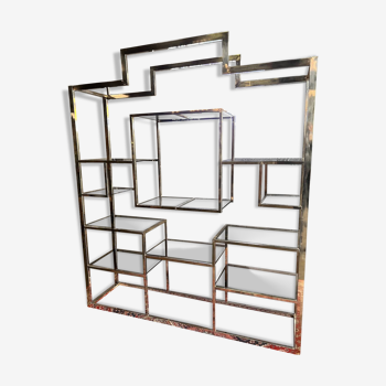 Vintage kim moltzer bookcase / shelves in gold metal and glass - 1960s/70s