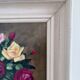 Vintage original floral rose oil painting, signed flower art