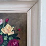 Vintage original floral rose oil painting, signed flower art
