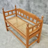 Vintage Oak Entryway Bench with Straps