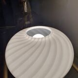 Murano Glass White Swirl Globe Table Lamp on Golden Base | MCM Midcentury Modern | Italian Minimalistic Design | Handcrafted Bedside Light