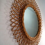 Vintage Sun Mirror in rattan 1960s - 44cm