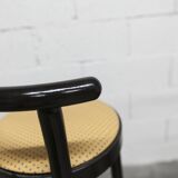 Pair of Baumann Dialog model stools in black and yellow and blue imitation leather, 1990