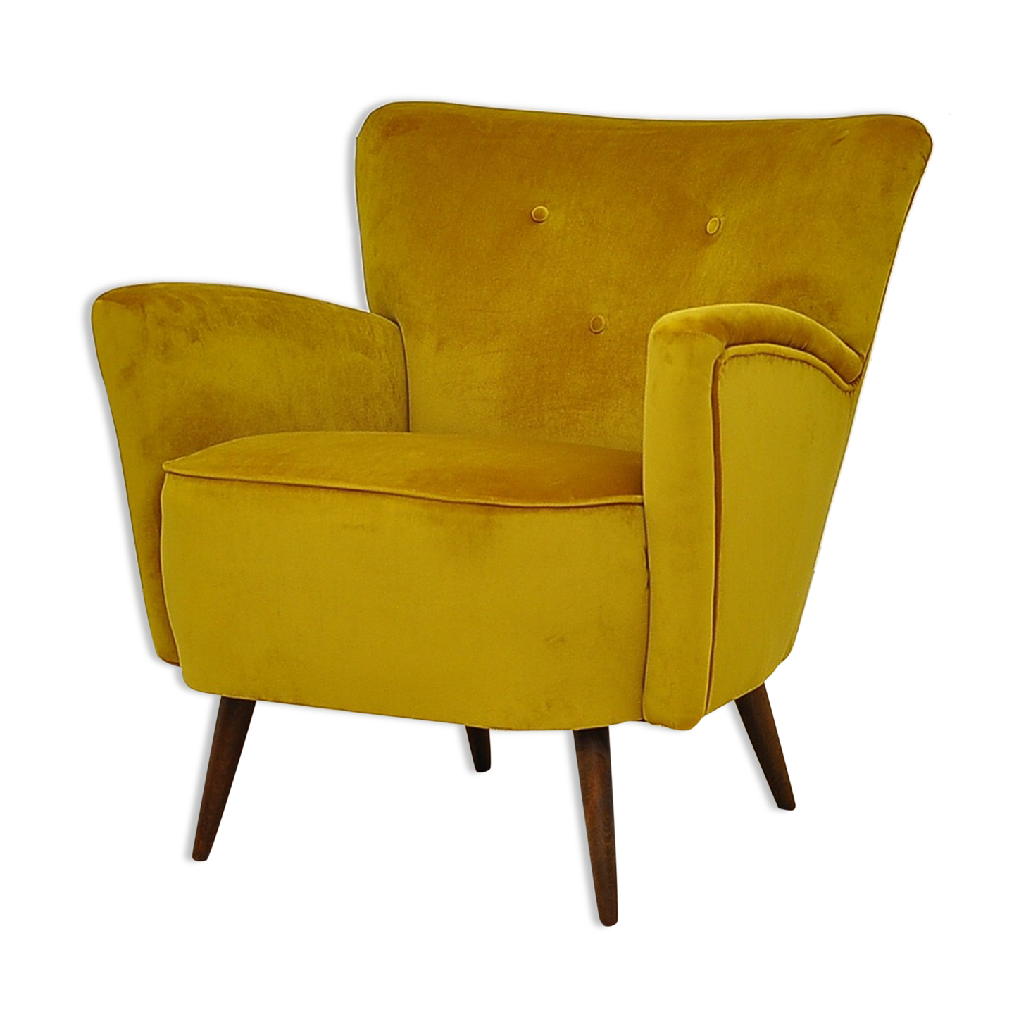 Fauteuil en velours jaune du milieu du siècle, années 1960