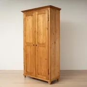 Antique German Pine Wardrobe with Hanging Rail and Shelf, Late 19th Century