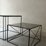 Isosceles coffee table in wired metal and black smoked glass, Max Sauze design 1970
