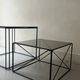Isosceles coffee table in wire metal and black smoked glass, Max Sauze design 1970