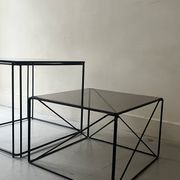Isosceles coffee table in wire metal and black smoked glass, Max Sauze design 1970