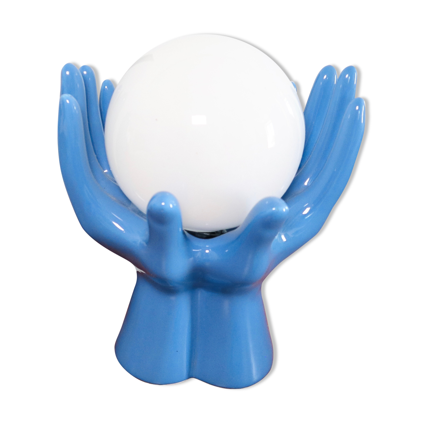 Ceramic lamp hands holding blue globe