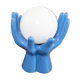 Lampe céramique mains tenant globe bleue
