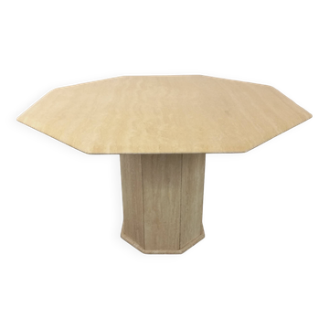 Table à manger octogonale vintage en travertin des années 70 80