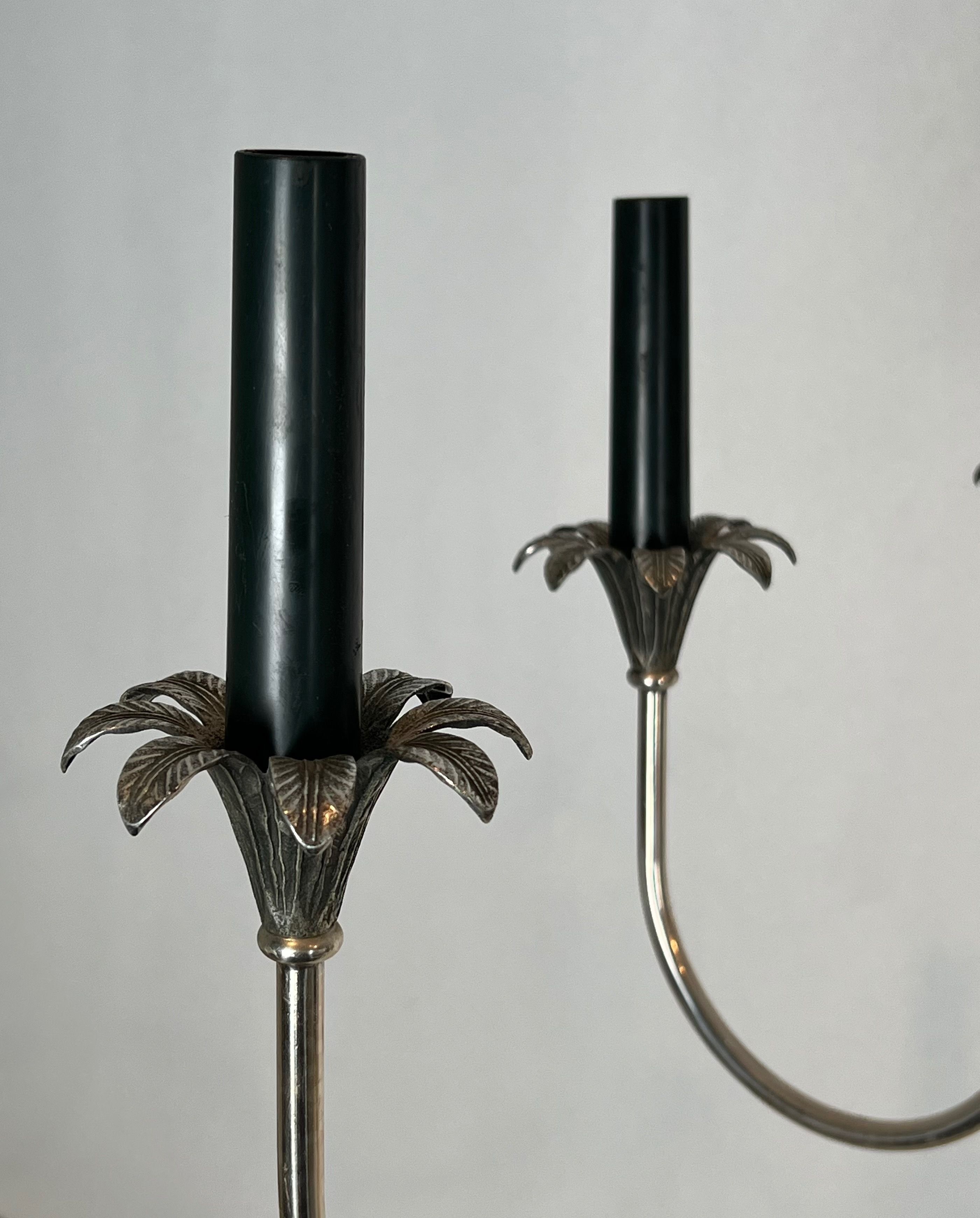 Neoclassical style chandelier in silver-plated metal by the house of Charles.