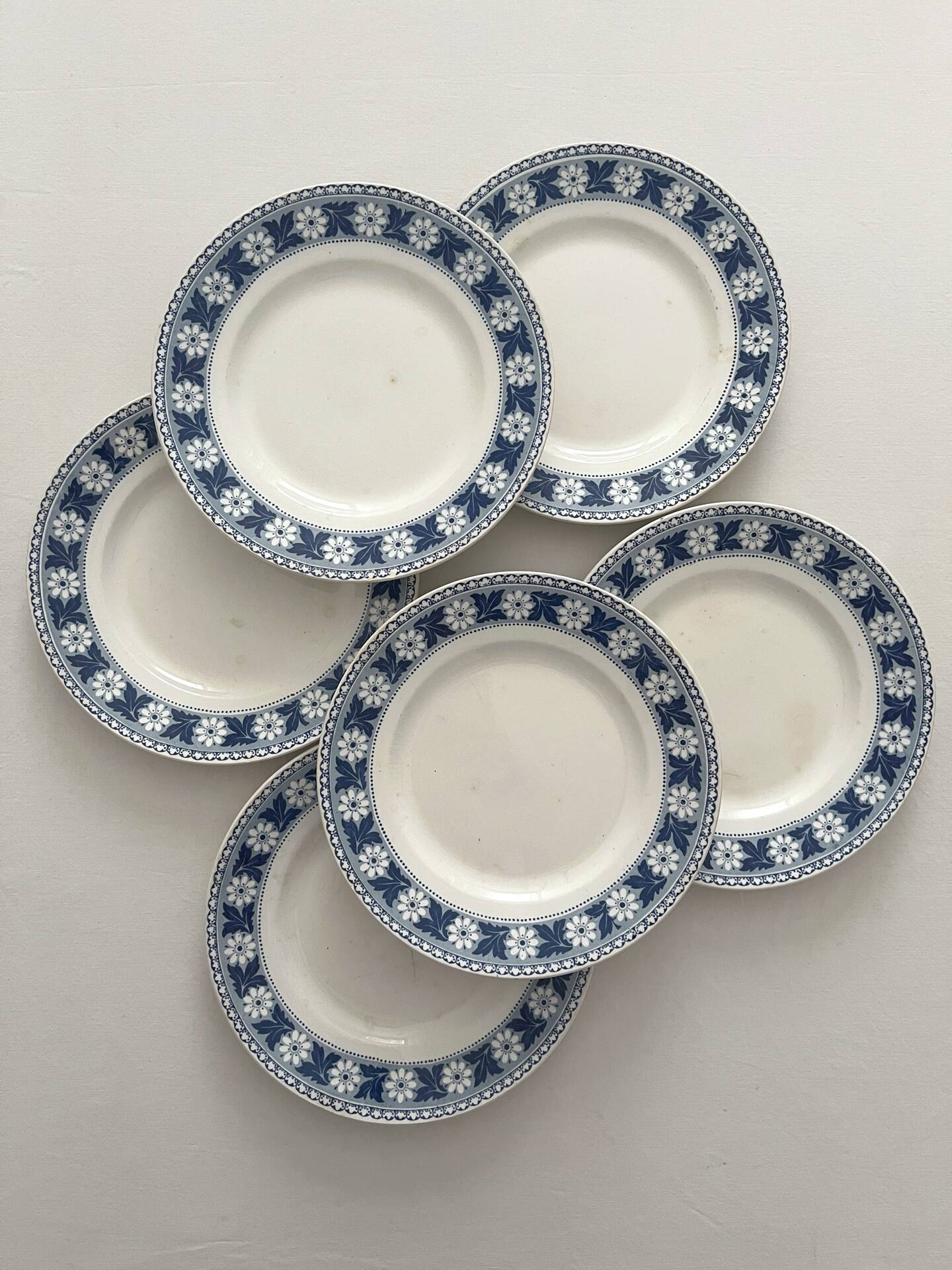 6 antique dessert plates, ironstone "Nancy" Sarreguemines