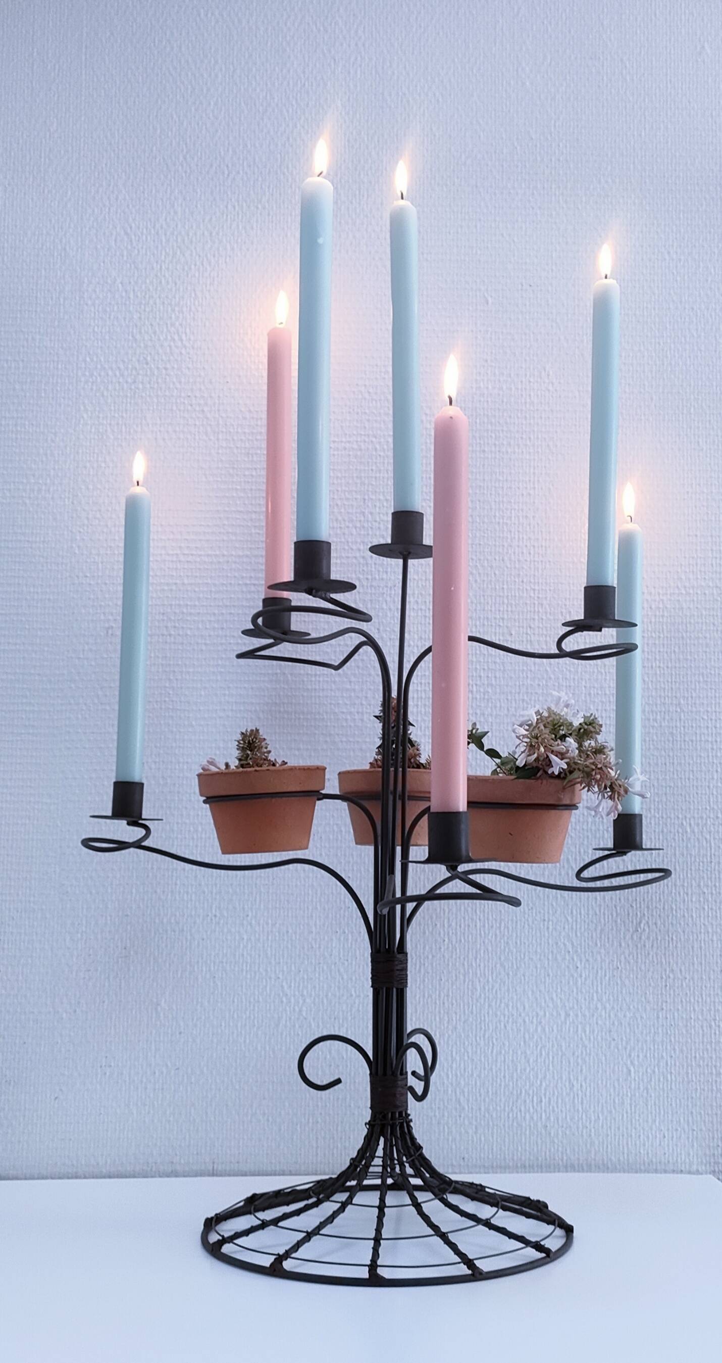 Vintage seven-light terracotta metal candlestick