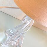 Bedside lamp with glass base and beige fabric lampshade / vintage 60s-70s