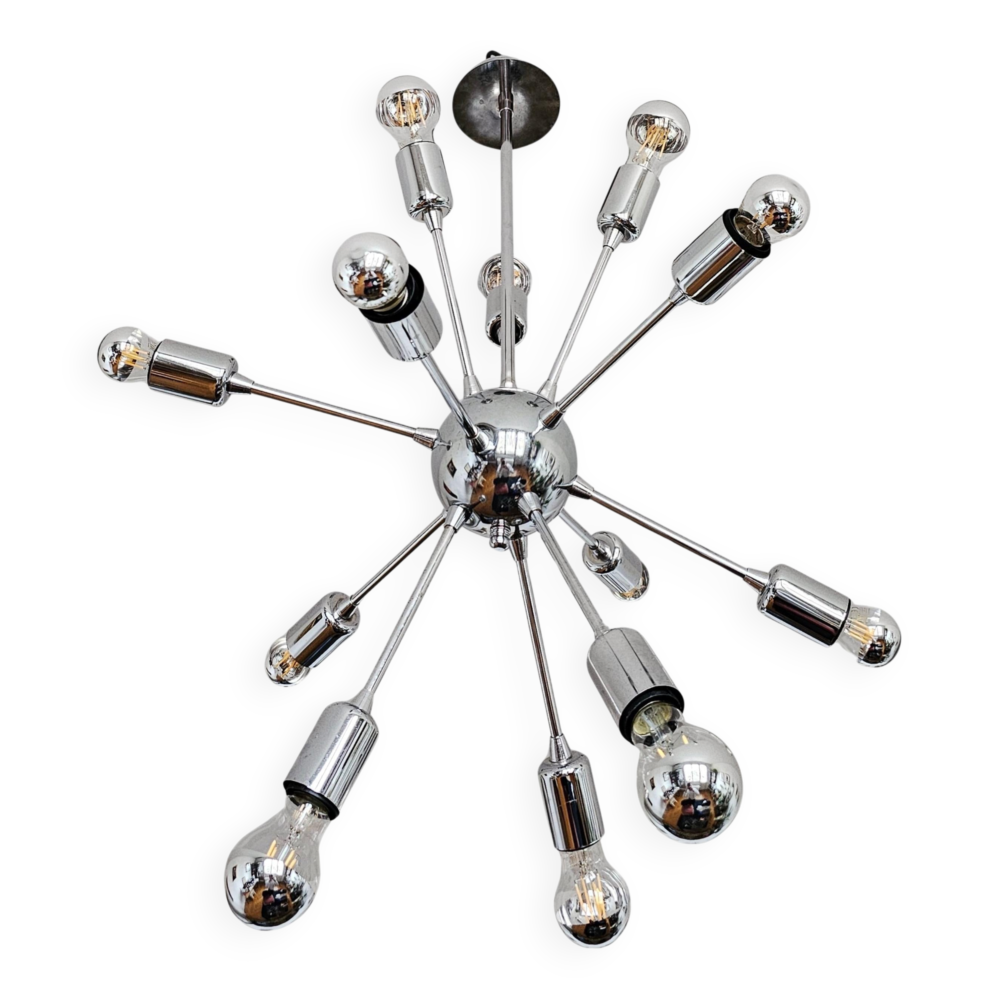 Lustre Sputnik 12 bras Space Age chrome 1980s