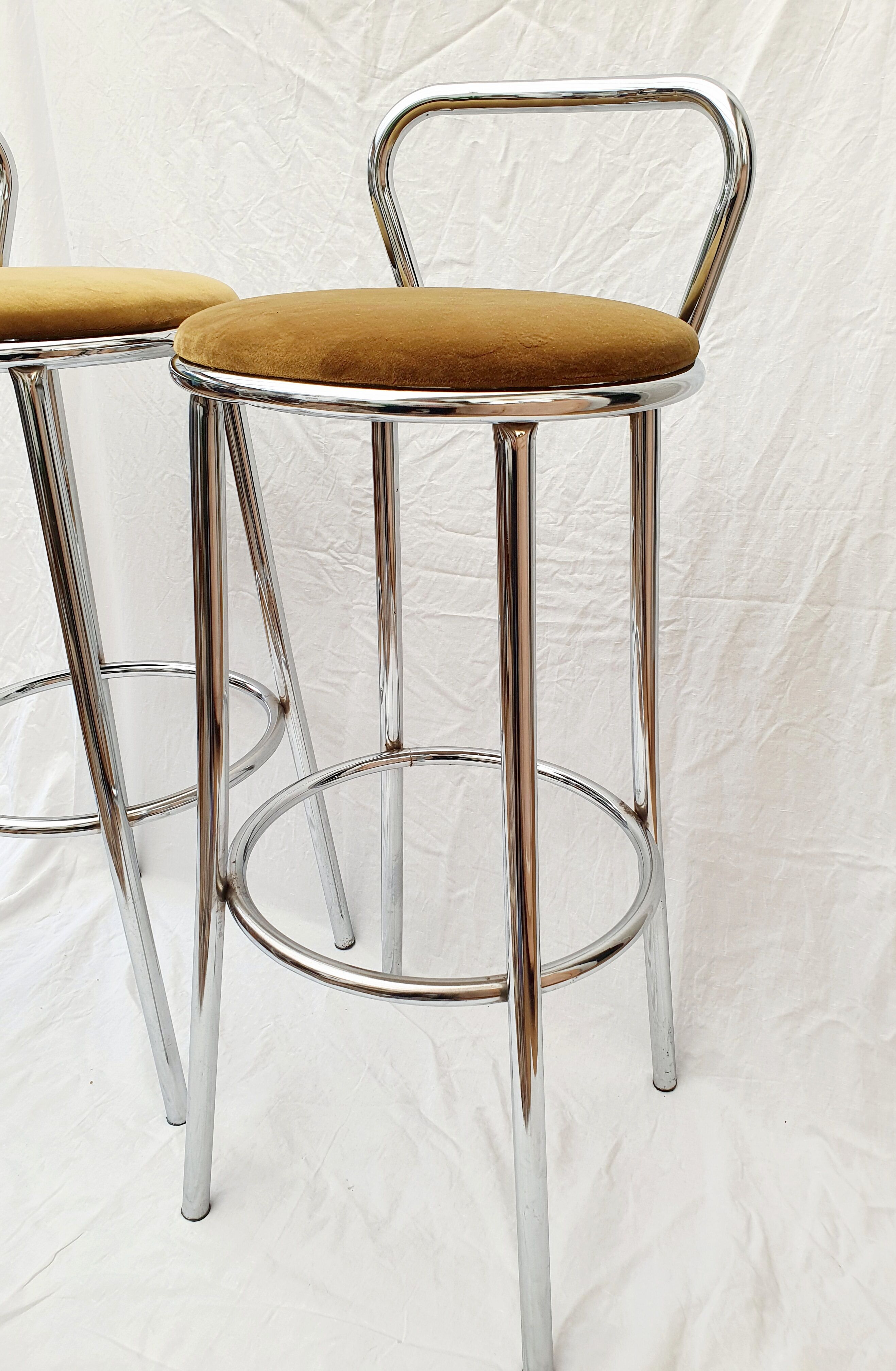 Paire de tabourets de bar en métal chromé velours Rodet