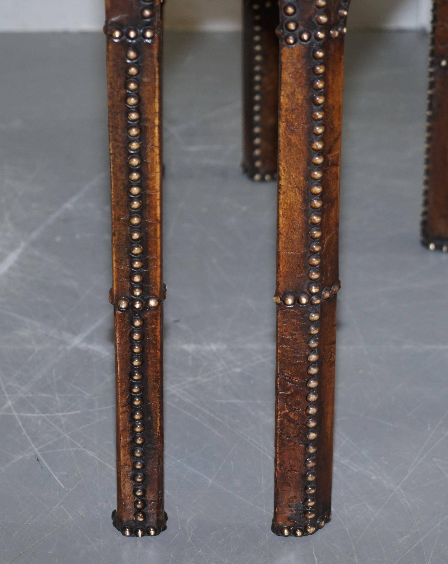 Antique Leather Studded Console Table in Gothic Pugin Style Restored