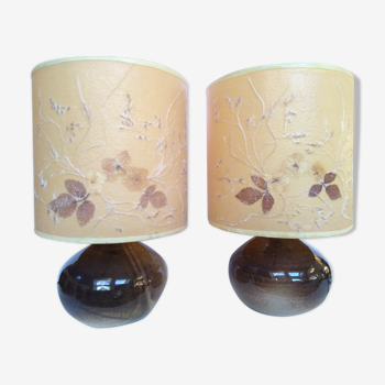 Pair of sandstone lamps 70 shade inclusion dried flowers