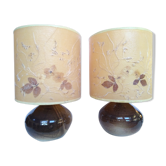 Paire de lampes en grès 70 abat-jour inclusion fleurs séchées