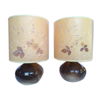 Pair of sandstone lamps 70 shade inclusion dried flowers