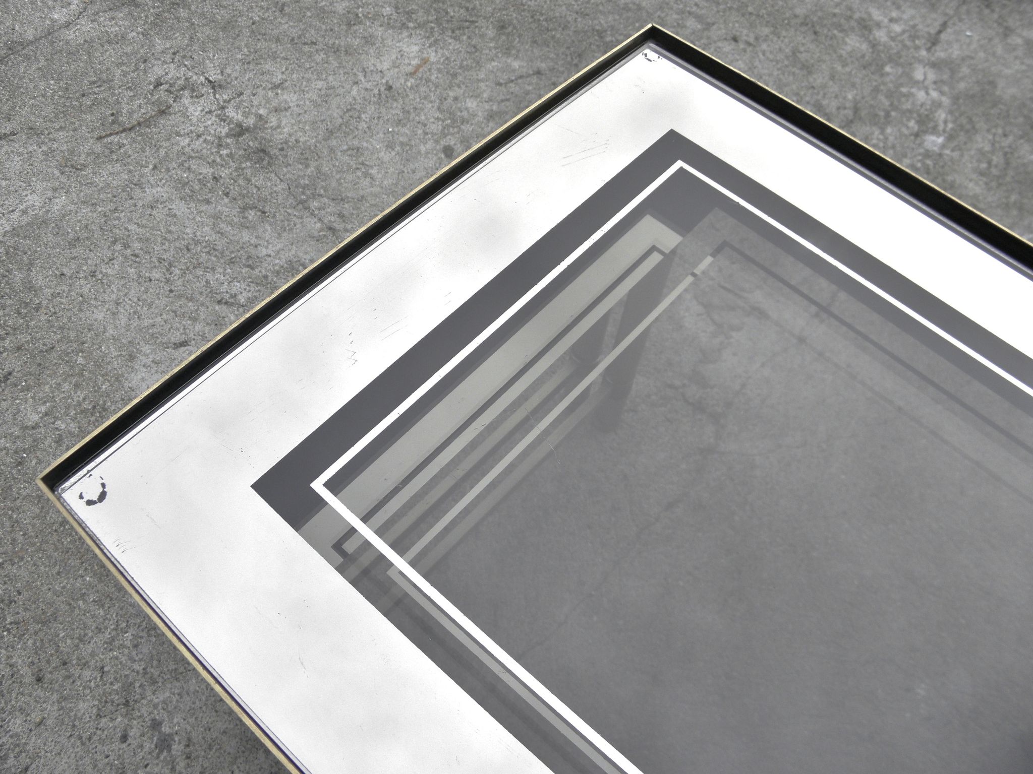Brass, gold metal and 70s mirror glass tables