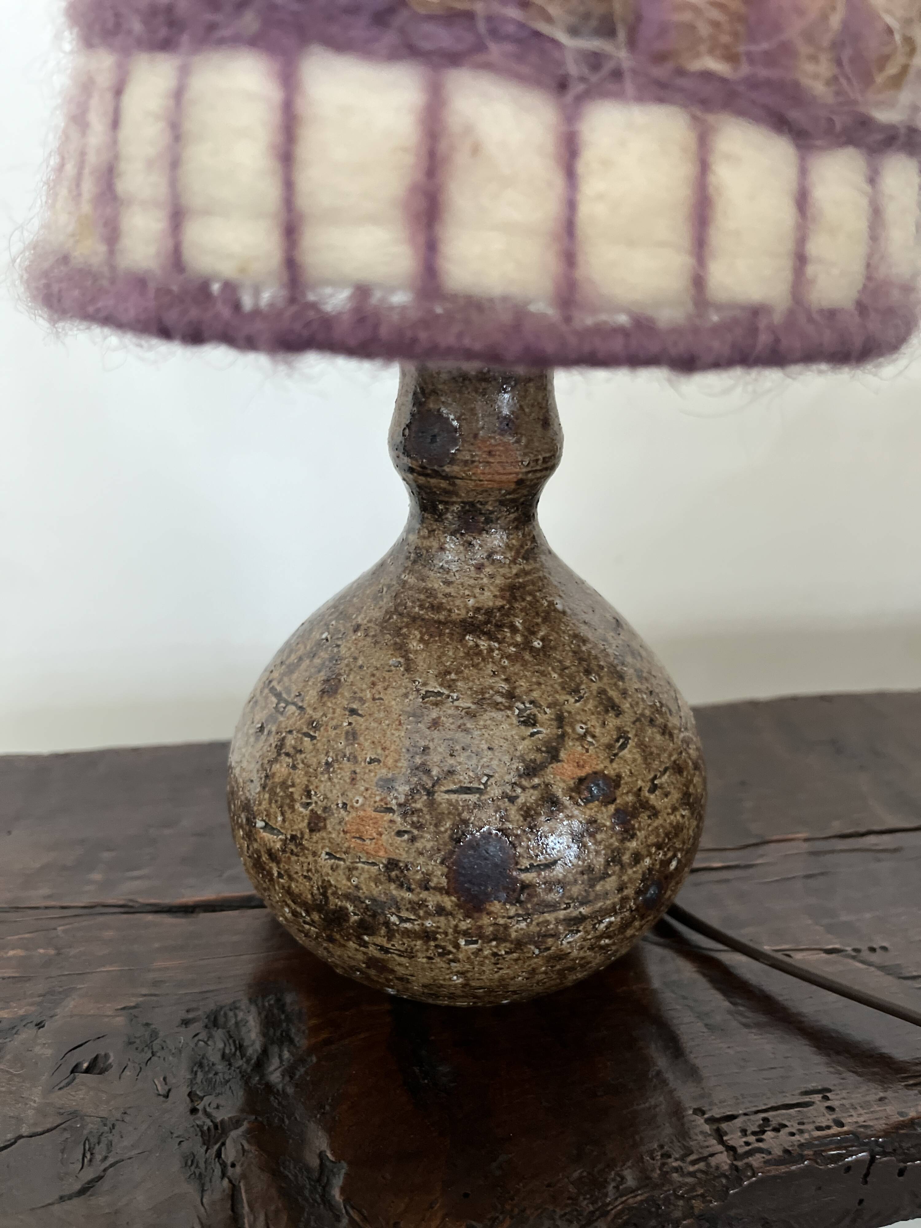 vintage lamp in pyrite sandstone and wool lampshade, La borne 1970