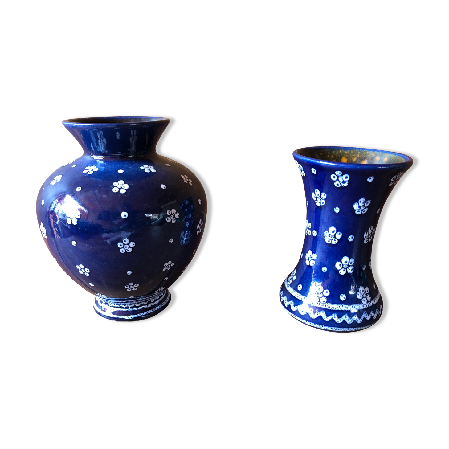 Pair of vase old gmundner keramik ceramic blue & white austria vintage