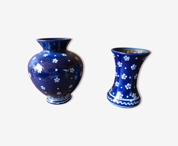 Pair of vase old gmundner keramik ceramic blue & white austria vintage |  Selency
