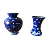 Paire de vases ancien Gmundner keramik céramique bleu & blanc austria vintage
