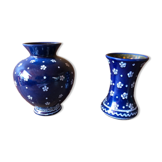 Pair of vase old gmundner keramik ceramic blue & white austria vintage