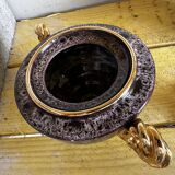 Sucrier en céramique Vallauris bordeaux et dorée par Marius Giuge