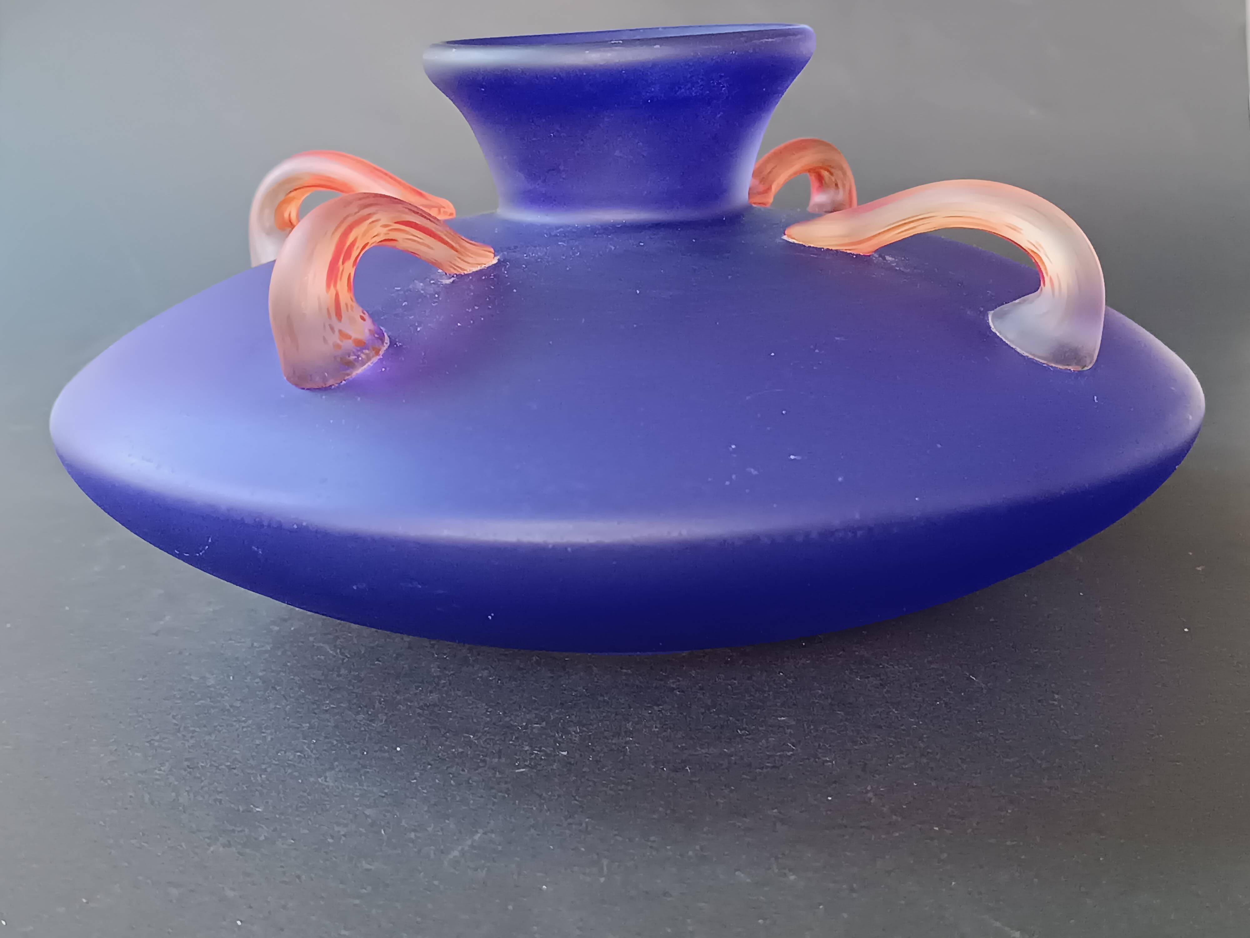 Murano indigo blue blown glass amphora shaped vase 1980