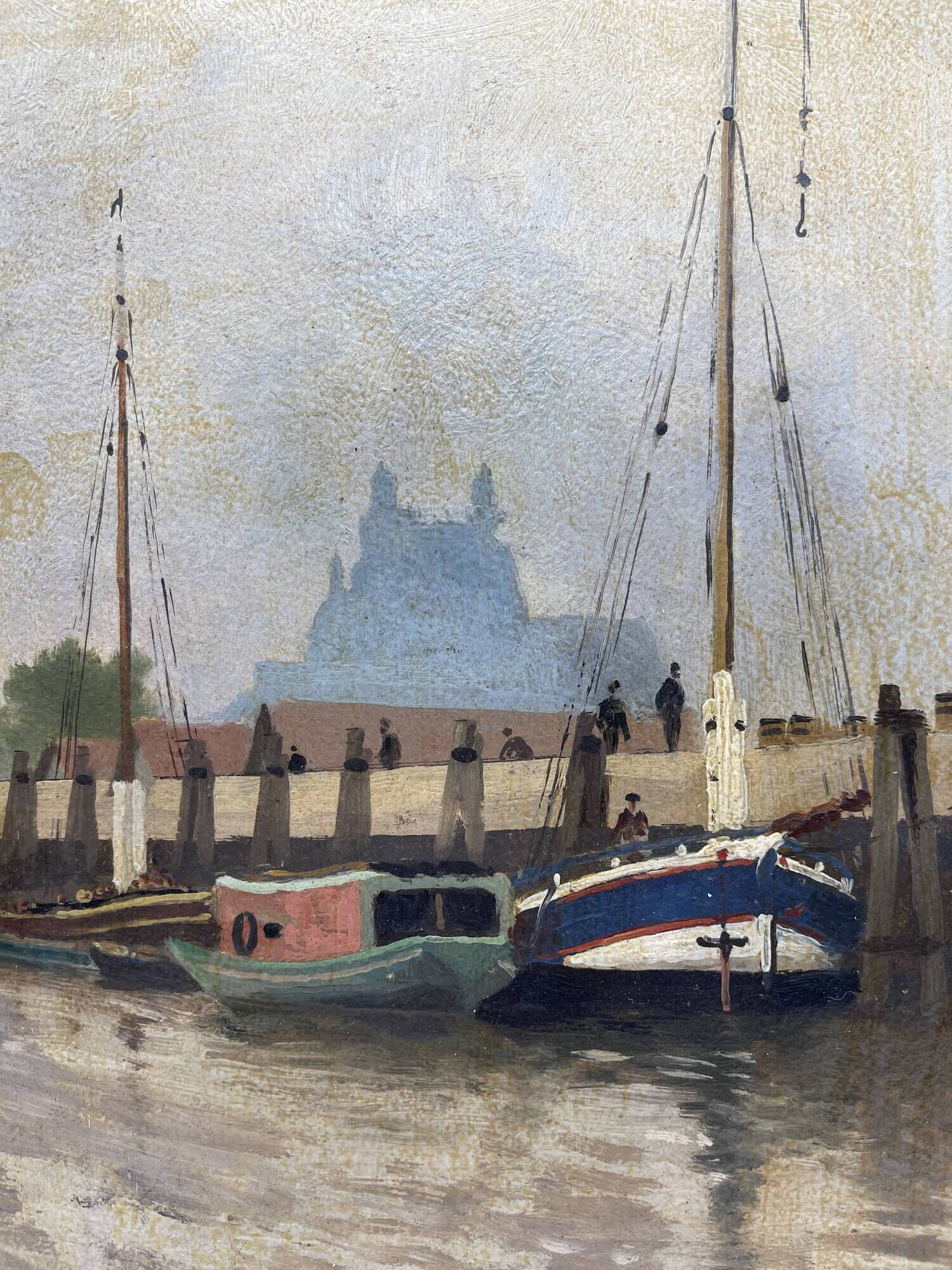 Painting of the port of Bordeaux signed Louis Billiard 1938