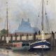 Painting of the port of Bordeaux signed Louis Billiard 1938