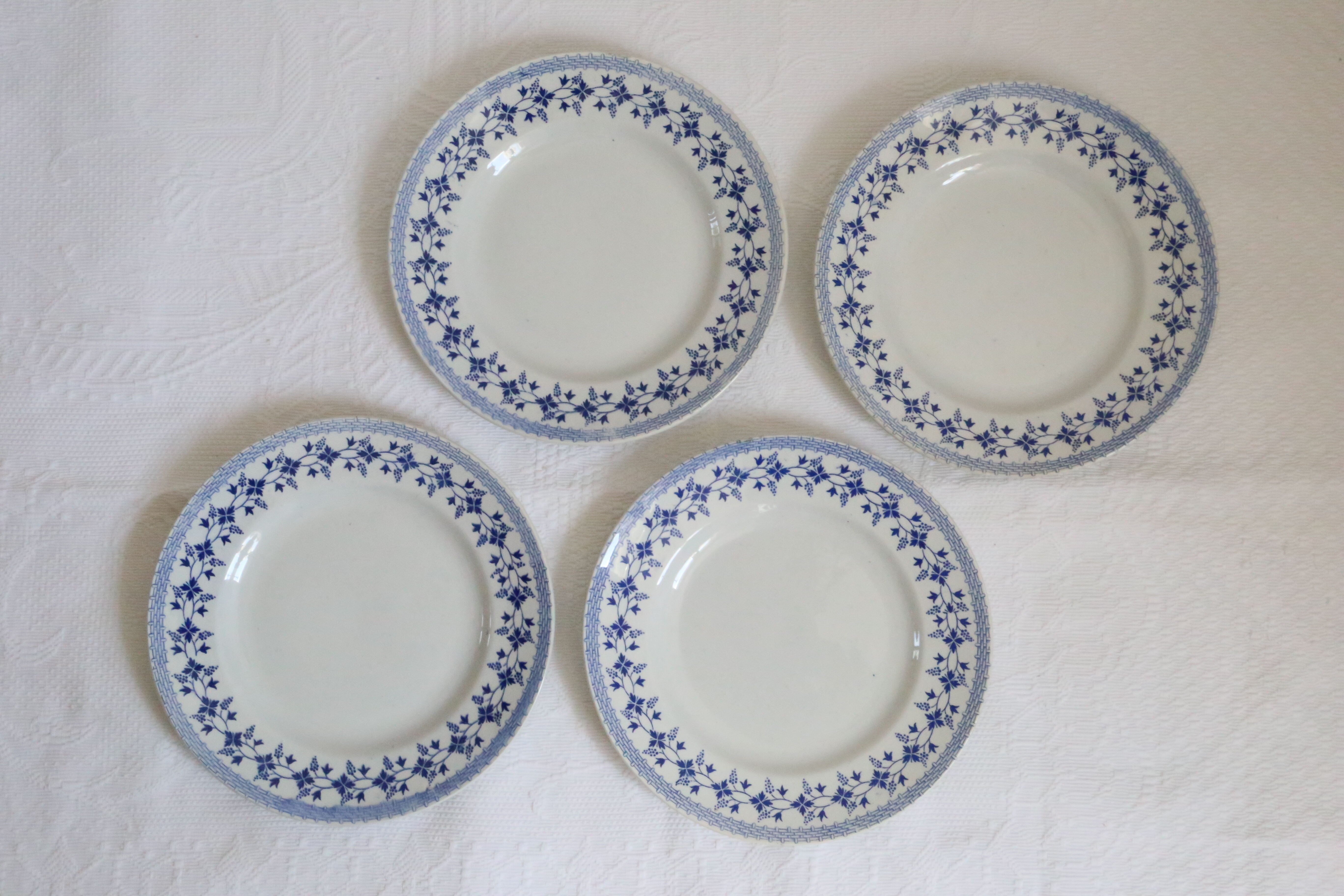 Ensemble de 9 assiettes plates, saint Amand, Bleuets, terre de fer