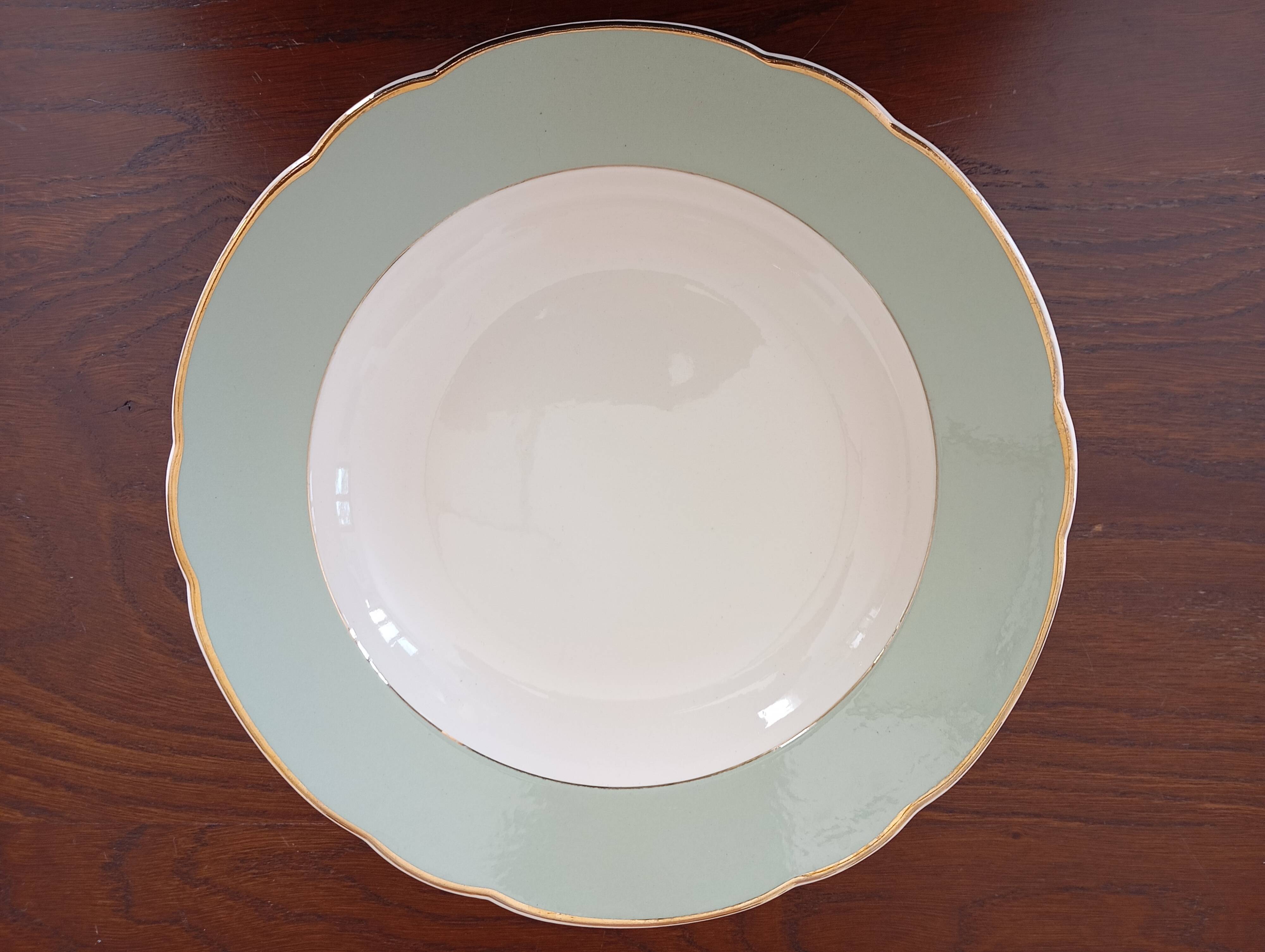 Villeroy & Boch Mettlach Celadon and Gold Deep Dish