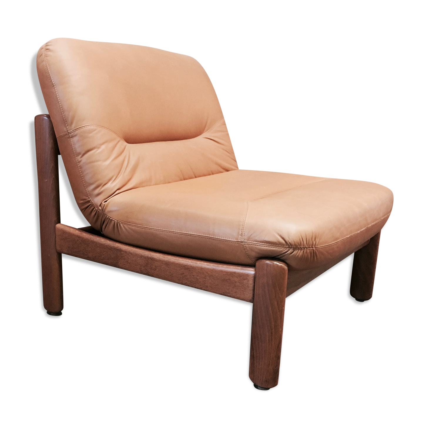 Fauteuil design scandinave teck et cuir 1960