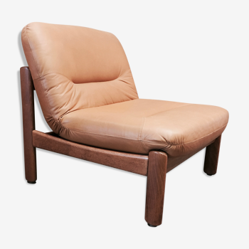 Fauteuil design scandinave teck et cuir 1960