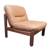 Fauteuil design scandinave teck et cuir 1960