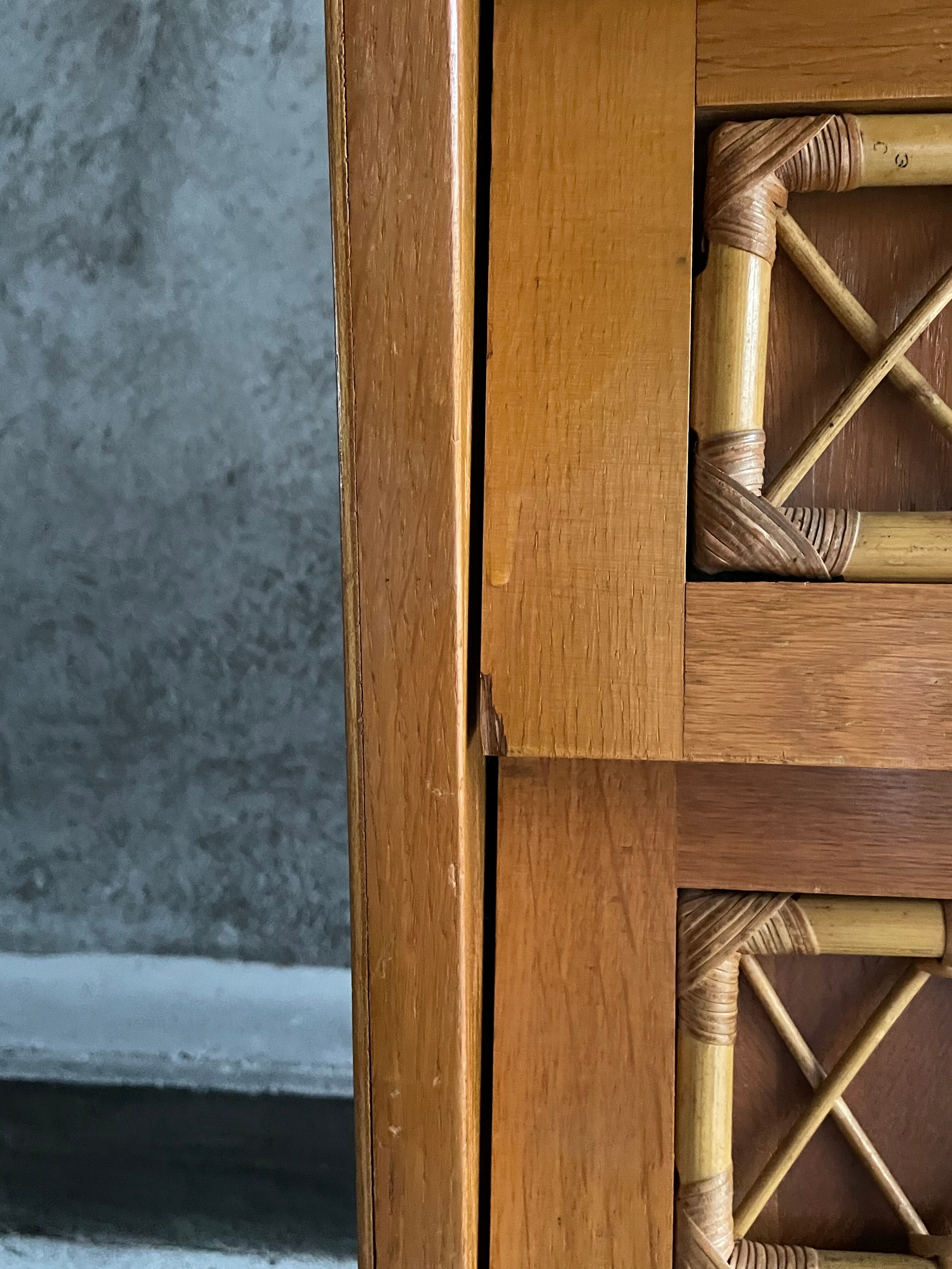 3-drawer chest of drawers with rattan decorations, France 1970s