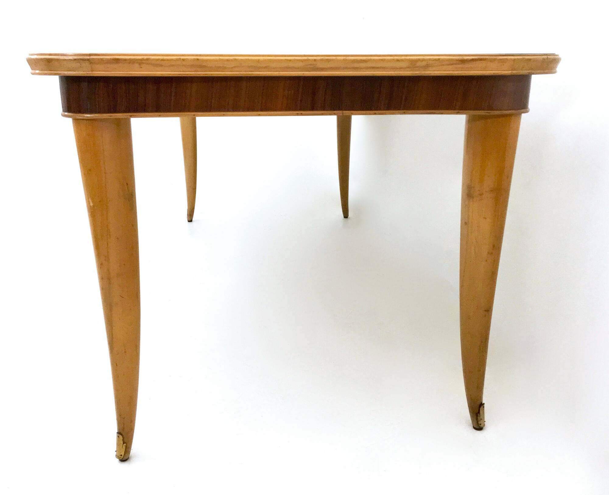 Beech and Maple Dining Table with a Patterned Blue Glass Top, Italy