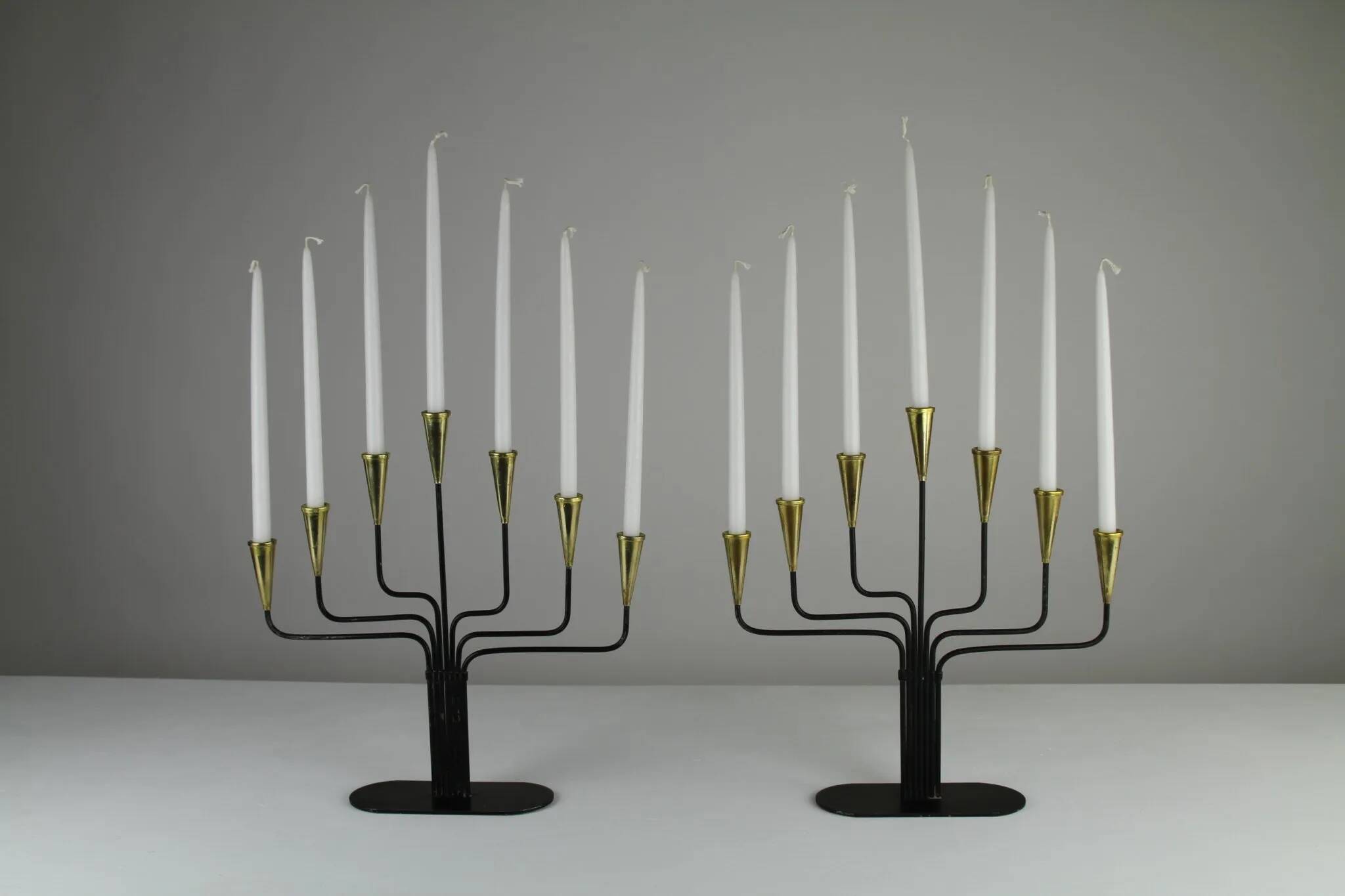 Pair of Seven-Candle Candelabras — Gunnar Ander for Ystad-Metall, Sweden, 1960s