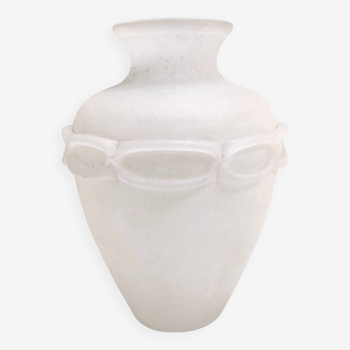 Stunning Postmodern White Scavo Glass Vase attr. to Seguso, Italy