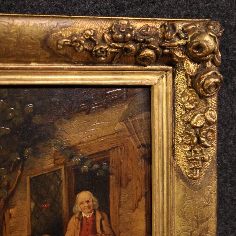 Peinture anglaise antique d'une scène de genre rural datée de 1866